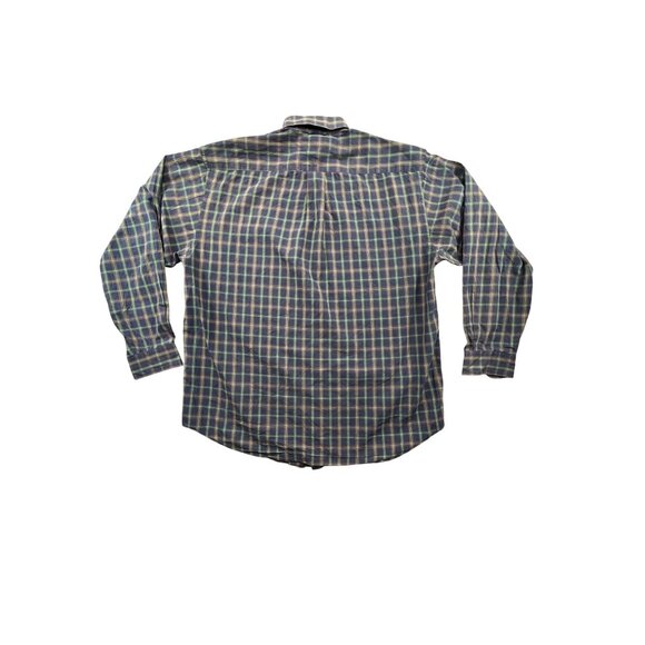 90s Tommy Hilfiger Men Medium Navy Green/Red Lion Crest Plaid Button-Down Shirt - Picture 2 of 11